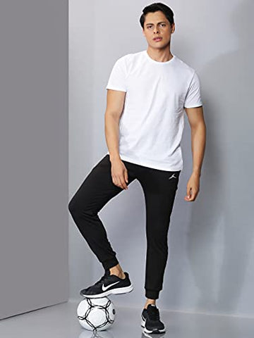 Image of Kraasa Joggers Gym Pants for Men | Slim Fit Athletic Track Pants |Casual Running Workout Pants with Pockets | 4 Way Lycra Trackpants Black Size L
