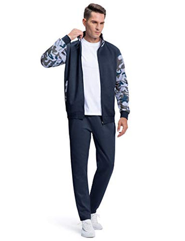 Image of MAGNIVIT Men's 2 Piece Tracksuit Set Athletic Sports Casual Full Zip Active wear Blue