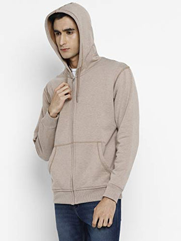 Image of Alan Jones Clothing Men's Poly Cotton Hooded Neck Sweat shirt (SS-401-BISCUIT-S_Brown, Biscuit_S)