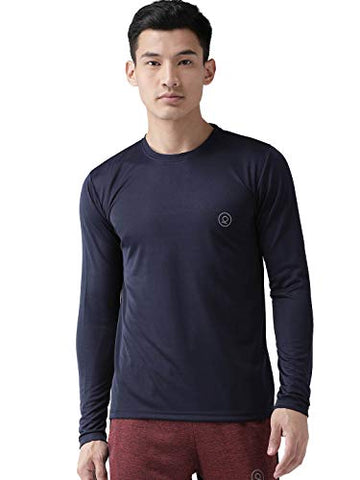 Image of CHKOKKO Men Full Sleeve Active Wear Round Neck Regular Dry Fit Stretchable Yoga Gym Sports Tshirts (Medium, Navy Blue.)