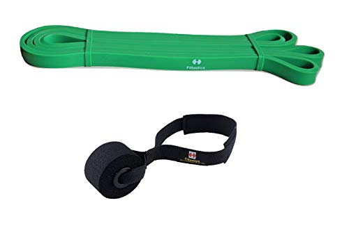Fitlastics Natural Latex Resistance Loop Bands for Pullup Assist, Pilates, Yoga, Fitness Workouts for Men/Women (Green Light, 15-35 lbs) with Door