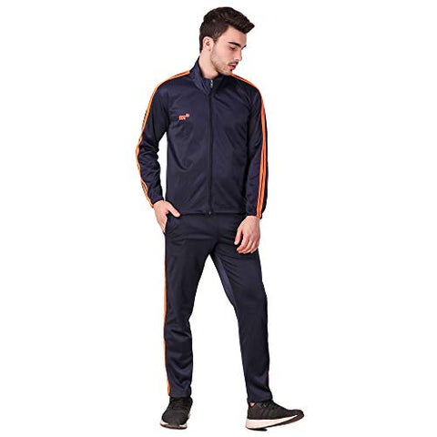 Image of Pro Sports Men's Tracksuit (PRO_TrackSuit_SuperPoly-7000B_L_Navy Blue & Orange_Large)