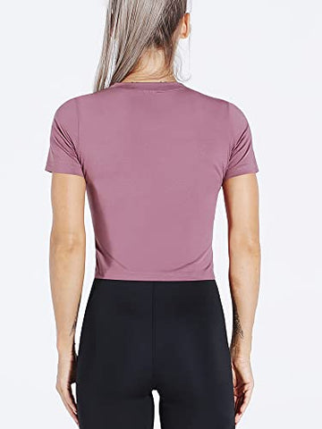 Image of Cadmus Workout Crop Tops Women Racerback Dry Fit Athletic Shirts Short Sleeve 3 Piecese, Grey, White, Pink, Small