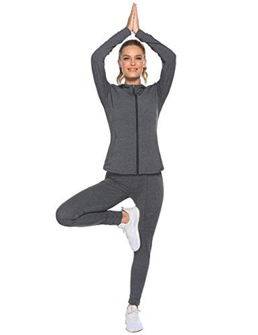 Image of HOTLOOX Activewear Jacket Womens Sportswear Tracksuit Full Zip Running Jogging Athletic Sports Jacket and Pants Set for Ladies (Grey,M)