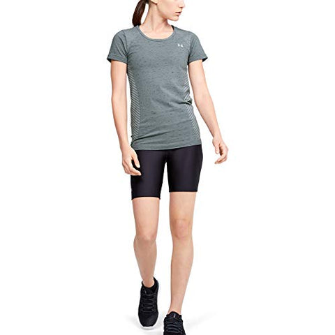 Image of Under Armour Women's Seamless Melange Short Sleeve T-Shirt, Hushed Turquoise (396)/Metallic Silver, X-Large