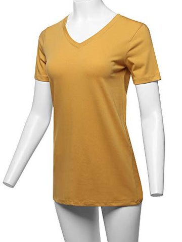 Image of Basic Premium Cotton Short Sleeve V-Neck T Shirt Tee Tops Golden Mustard S