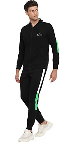 Image of Alan Jones Clothing Men's Cotton Athletic Gym Running Sports Track Suit (TSUIT21-P01_Black_L)