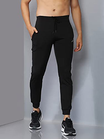 Image of Kraasa Joggers Gym Pants for Men | Slim Fit Athletic Track Pants |Casual Running Workout Pants with Pockets | 4 Way Lycra Trackpants Black Size L