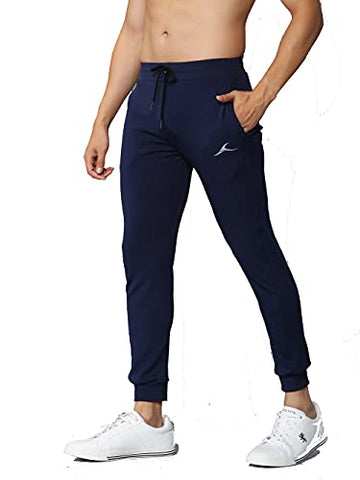 Image of Kraasa Joggers Gym Pants for Men | Slim Fit Athletic Track Pants |Casual Running Workout Pants with Pockets | 4 Way Lycra Trackpants Navy Size L