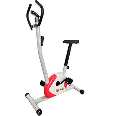 Image of PowerMax Fitness BU-200 Exercise Upright Bike with Anti-Skid Pedals, Adjustable Foot Strap and Vertical Seat Adjustment for Home Gym, (Model: BU-200-AL143), White