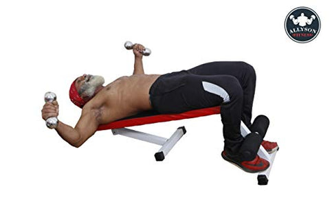 Image of ALLYSON FITNESS Foldable Flat Bench- Up to 500 kg Capacity Tested for Strength Training Multipurpose Fitness Exercise Gym Workout, Heavy Duty Weight Flat Bench for Home & Gym(Yellow)