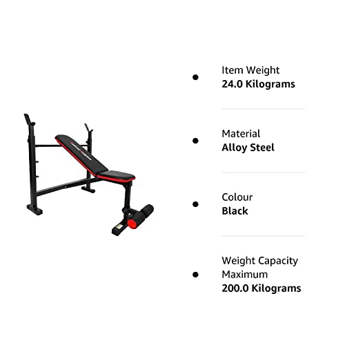 National Bodyline Adjustable Weight Bench Full Body Workout, Foldable Inclined Decline Flat Fitness Home Gym Bench without Leg Curl (Black) - Weight Limit : 400 LB