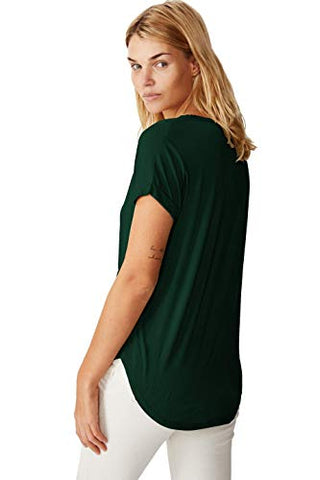 Image of Fabricorn Plain Bottle Green High Low Hem Cotton Tshirt for Women (Bottle Green, Large)