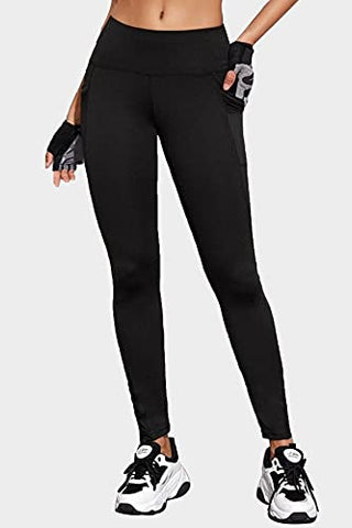 Image of BLINKIN Women's Stretch Fit Yoga Pants & Tights with Mesh Insert & Side Pockets(2012,Color_Black,Size_2XL)