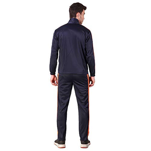 Image of Pro Sports Men's Tracksuit (PRO_TrackSuit_SuperPoly-7000B_L_Navy Blue & Orange_Large)