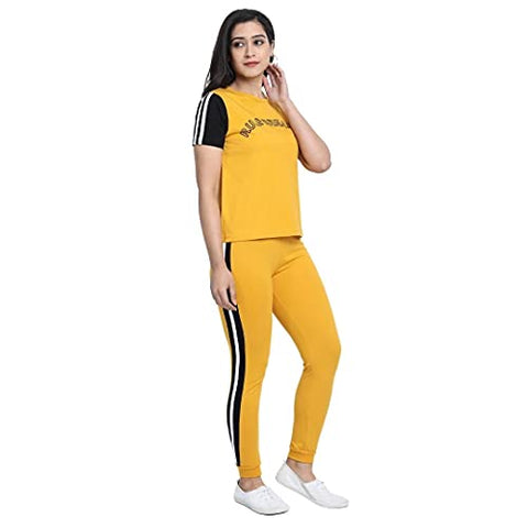 Image of JUNEBERRY Cotton Half Sleeve & Track Pants Co-Ords Track Suit Set for Women and Girls (CO_01_YLW_Rule_S_Yellow_Small)