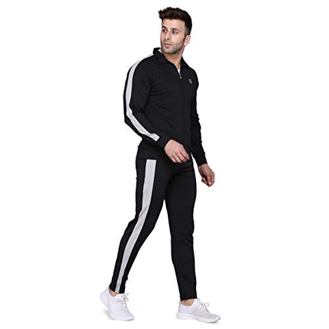 Image of PRAUME Men's Polyester Lycra Track Suit (Black, Large)
