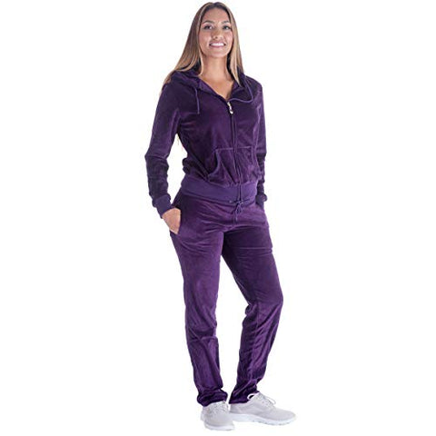 Image of Facitisu Black Grey Womens Velvet Zip Hooded Sweatshirt Athletic Soft Plus Size Hooded and Sweat Pants Tracksuit Set (XL, Purple)