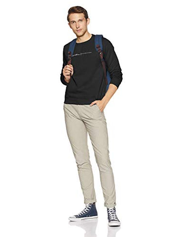 Image of Qube By Fort Collins Men's Cotton Round Neck Sweat Shirt (929241 SMU_Anthra_M_Black, Anthra_M)