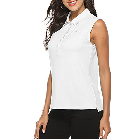 Image of AIRIKE Golf Polo Shirts for Women Sleeveless Summer Sports Athletic Fashionable Workwear-Quick Dry Womens Tank Tops (White, Small)