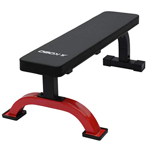 Image of Kobo EB-1011 Imported Steel Heavy Duty Exercise Flat Bench for Home Gym (Black, Red)