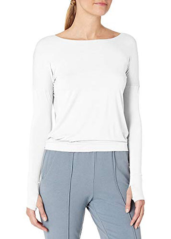 Image of Bestisun Workout Clothes Long Sleeve Workout Shirts for Women Thumb Hole Tops Yoga Open Back Shirts Backless Activewear Tops Boatneck Gym Sports Clothing Athletic Exercise Wear for Women White L