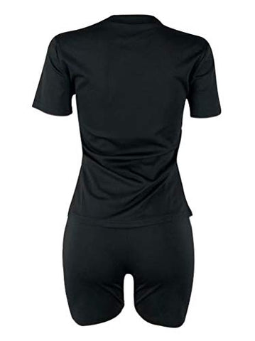 Image of Ramoug Women 2 Piece Outfits Lips Letter Print Short Sleeve T Shirt Biker Shorts Set Tracksuit S Deep Pink