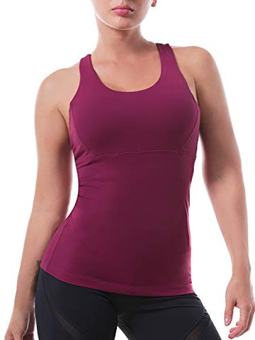 Image of Women’s Yoga Tops Activewear Workout Shirts Sports Racerback Strappy Tank Tops with Built-in Support Bra Purplish Red