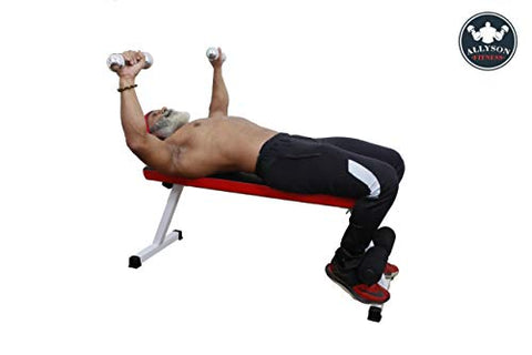 Image of ALLYSON FITNESS Foldable Flat Bench- Up to 500 kg Capacity Tested for Strength Training Multipurpose Fitness Exercise Gym Workout, Heavy Duty Weight Flat Bench for Home & Gym(Yellow)