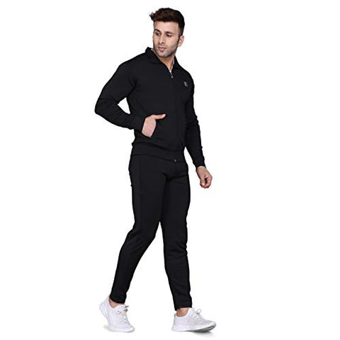 Image of PRAUME Men's Polyester Lycra Track Suit Set (Black, Large)