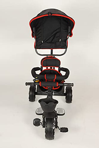 Image of Baby Smile Small Kids Mini Cycle Toys Baby Tricycle | Bicycle For Kids with Canopy Sunroof Protection & Parental Push Handle, Smart Plug & Rubber Wheels Trikes for 1.5 Years to 5 Years Kids, Black & Red