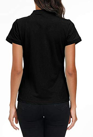 Image of MoFiz Women's Short Sleeve Shirts Golf Shirts Polo Shirt Sport T-Shirt Athletic Tees XS Black