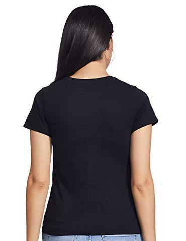 Image of T2F Women's Plain Regular fit T-Shirt (wom-solid-01_Black Small)