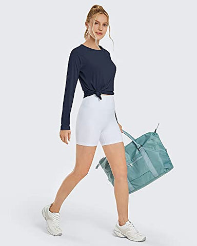 Image of Promover Women's UPF 50+ Workout Shirts Sun Protection Quick Dry Long Sleeve Scoop Neck Yoga Activewear Plain Tee Tops, A-upgraded Navy, XX-Large