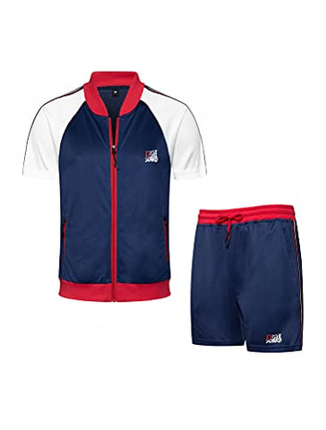 Image of PASOK Men's Tracksuits 2 Piece Set Outfit Full Zip Jogging Sweatsuits Activewear Sport Suit (L, Short Style Navy)