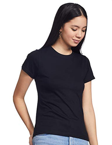 Image of T2F Women's Plain Regular fit T-Shirt (wom-solid-01_Black Small)
