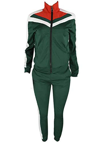 Image of VNVNE Womens Color Block Tracksuit 2 Piece Outfits, Casual Long Sleeve Full Zip Jacket and Pants Sport Set Sweatsuits (Green, S)