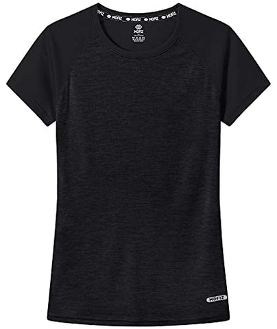 Image of MoFiz Women's Workout Running T-Shirt UPF 50+ Sun Protection Activewear Yoga Gym Breathable Soft Short Sleeve Tops Sports Tee Rose Blke Size XS