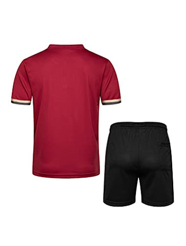 Image of PASOK Men's Casual Tracksuit Short Sleeve Athletic Sports T-Shirts and Shorts Suit Set Red S