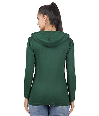 Image of TEES PARK Women's Hooded Printed Full Sleeve Tshirt (Forest Green, X-Large)