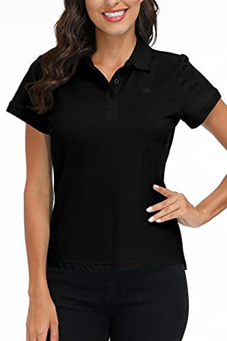 Image of MoFiz Women's Short Sleeve Shirts Golf Shirts Polo Shirt Sport T-Shirt Athletic Tees XS Black
