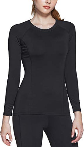 Image of ATHLIO Women's Compression Active Long Sleeve T-Shirts Cool Dry Baselayer, 2pack(bfd21) - Black/Black, X-Large