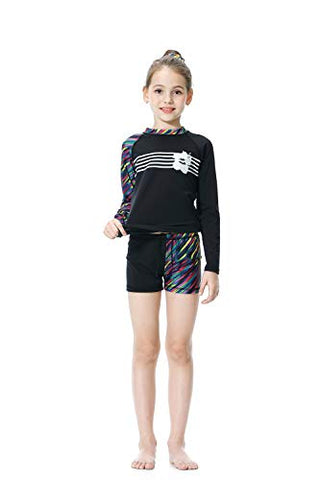 Image of KID1234 Swimsuits for Girls - Long Sleeve Girls Swimsuits, Two Piece Swimsuits for Girls 5-12 Years (14) Black