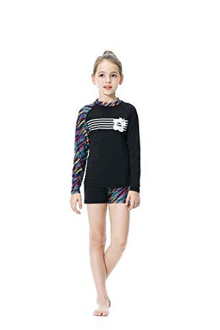 Image of KID1234 Swimsuits for Girls - Long Sleeve Girls Swimsuits, Two Piece Swimsuits for Girls 5-12 Years (14) Black