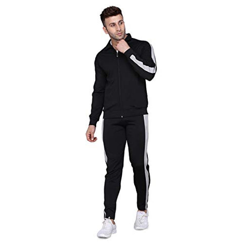 Image of PRAUME Men's Polyester Lycra Track Suit (Black, Large)