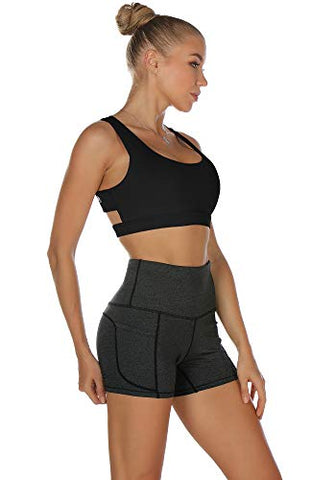 Image of icyzone Women's Workout Yoga Clothes Activewear Printed Racerback Sports Bras (L, Black)
