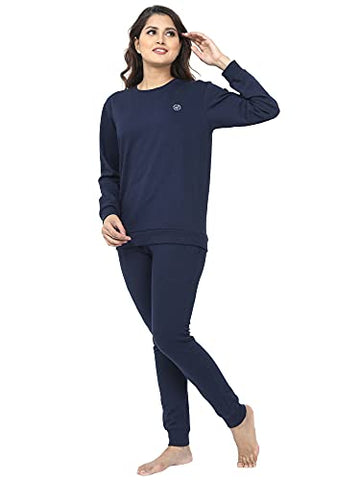 Image of 9shines Label Womens Jogger Set Track Suit with Pockets | Full Sleeves Pyjama Set for Winter (Navy Blue, L )
