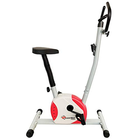 Image of PowerMax Fitness BU-200 Exercise Upright Bike with Anti-Skid Pedals, Adjustable Foot Strap and Vertical Seat Adjustment for Home Gym, (Model: BU-200-AL143), White