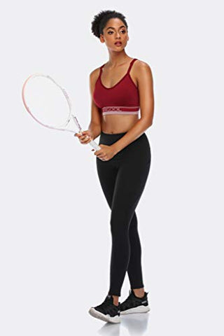 Image of ANGOOL Women's Strappy Sports Bra with Adjustable Straps - Medium Support Longline Wirefree Activewear Bra,3 Pack,Black+Grey+Red,Medium