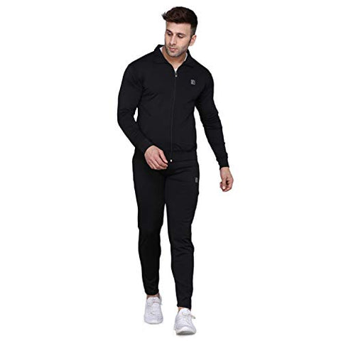 Image of PRAUME Men's Polyester Lycra Track Suit Set (Black, Large)